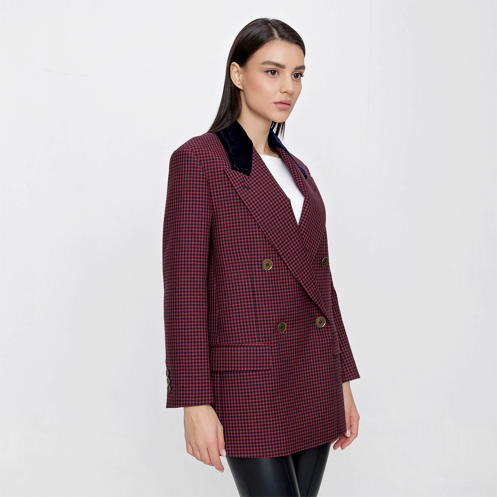 Fendi - Red Wool Gingham Check Jacket and A Line Midi Skirt Suit